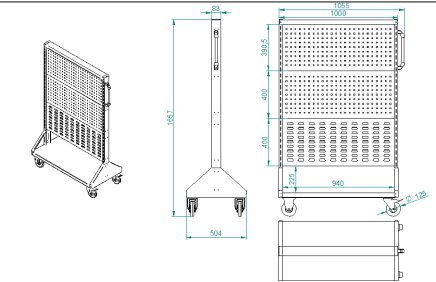 Perforated stand PSZ 22 B S1 double-sided on wheels for 6 panels - 5