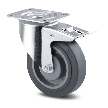 Gray supratech instrument wheel, ø 125 mm, with total brake and mounting plate, rotatable - 1