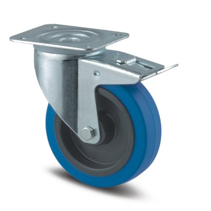 Swivel industrial wheel blue with total brake and mounting plate (2 models) - 1