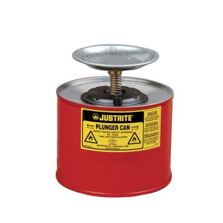 Safety container with a plunger piston for liquid dispensing, moistening and cleaning with a volume of 2 l - 1