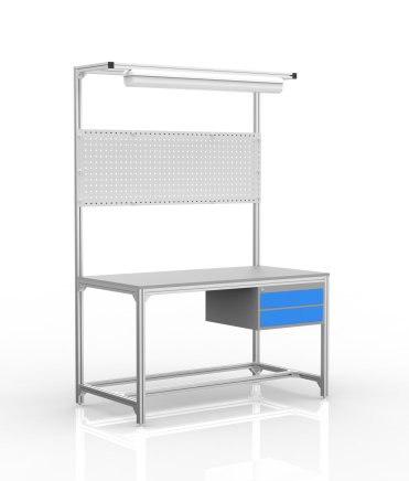Workshop table made of aluminum profiles, 2 drawers (various options) - 1