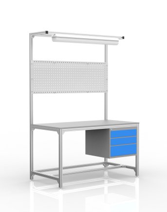 Workshop table made of aluminum profiles, 3 drawers (various options) - 1