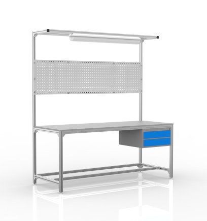 Workshop table made of aluminum profiles, 2 drawers (various options) - 1