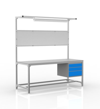 Workshop table made of aluminum profiles, 3 drawers (various options) - 1