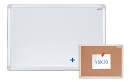 One-piece magnetic board, aluminum frame 90x60 cm + cork board 40x30 cm