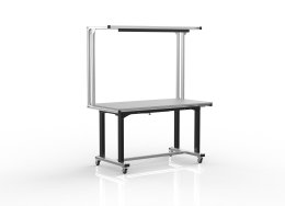 Electrically height-adjustable table made of aluminum profiles