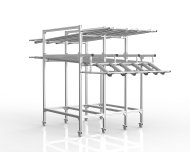 Mobile gravity flow rack with roller tracks