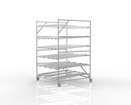 Mobile gravity flow rack with return tracks