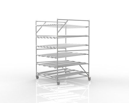 Mobile gravity flow rack with return tracks - 1