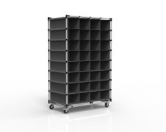 Trolley with a textile insert secured by sleeves, 32+32 pockets