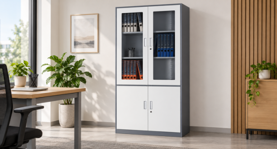 Cabinets and showcases with glass doors