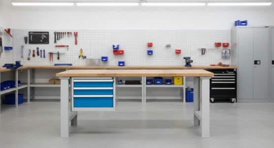 Workshop Workbenches with Beech Worktops and Under-Bench Drawer Units
