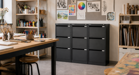 Three-drawer filing cabinets