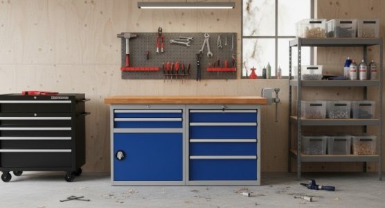 Workshop Workbenches with Pedestal Cabinets
