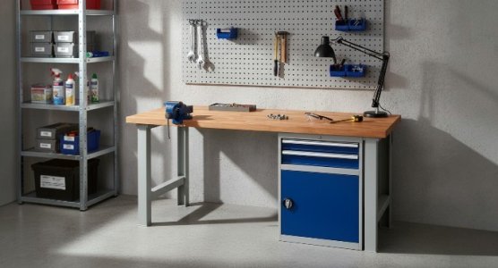 Workbench Tables with Pedestal Cabinet and Leg
