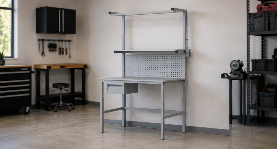 Workshop Tables with Superstructure and Laminate Worktop