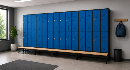 Divided wardrobes, with a base bench