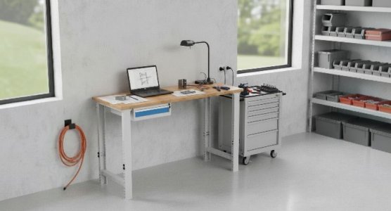 Height-Adjustable Workbenches with Beech Worktops
