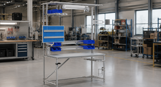 Complete assembly tables and workplaces