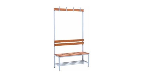 Changing room benches and hangers