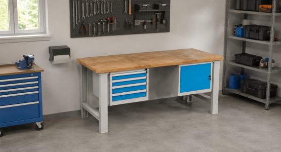 Workshop Tables with Under-Bench Storage Cabinets