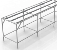 Conveyor with recessed roller tracks (various variants)