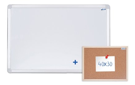 One-piece magnetic board, aluminum frame 60x45 cm + cork board 30x30 cm