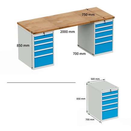Workshop table with base container HD_2055 - 5