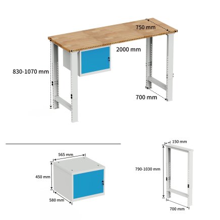 Workshop height-adjustable workbench EN_02_201D - 3