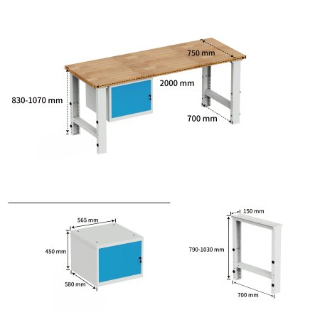 Workshop height-adjustable workbench EN_02_201D - 4
