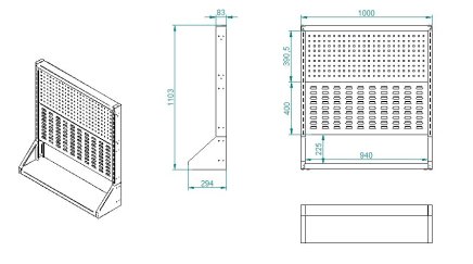 Perforated stand PSZ 11 A S1 one-sided for 2 panels - 2