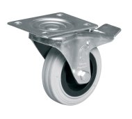 Gray rubber wheel, diameter 100 mm, swivel with brake