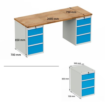 Workshop table with base container HD_2033 - 5