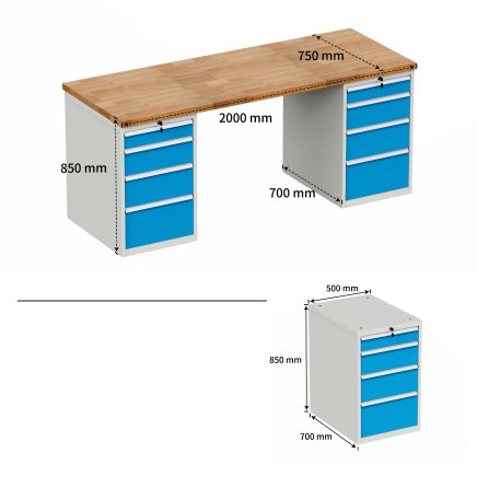 Workshop table with base container HD_2044 - 5