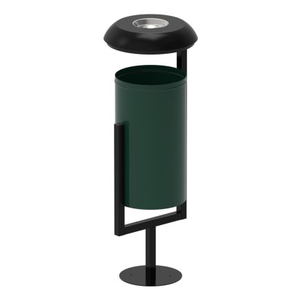 ALBERT metal outdoor trash can with roof and ashtray