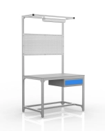 Workshop table made of aluminum profiles with 1 drawer (various variants)