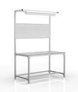 Workshop table made of aluminium profiles with upper structure (various variants)